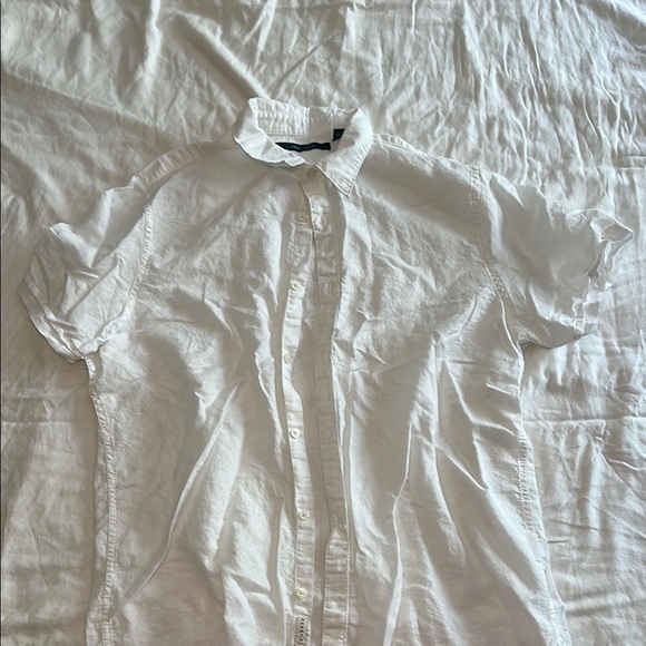 Perry Ellis White Casual Button Down Shirt Crisp Cotton Short Sleeve - Picture 1 of 4